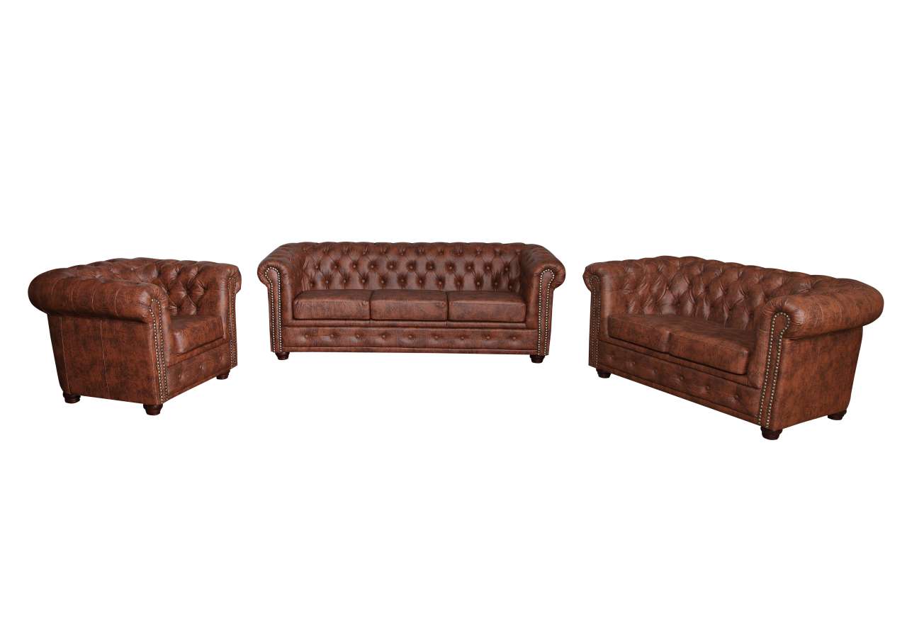 CAREGGI - 3er Set (2-Sitzer, 3-Sitzer, Sessel) im Chesterfield-Stil mit Stoff... von LoftMarkt