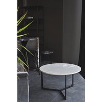 Loft Schnecke Lel-O/Runder Couchtisch Mit Weißem Stein Quarzstein Oberfläche Weiße Metallbeine 75x45 cm von LoftSnail