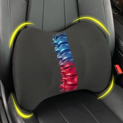 Lofty Aim Lendenwirbelstützkissen für Auto, Memory Foam Lendenkissen zur Schmerzlinderung im unteren Rücken - Rückenkissen zum Fahren, Stuhlstütze für Auto-Bürostuhl, Rollstuhl - Mattschwarz von Lofty Aim