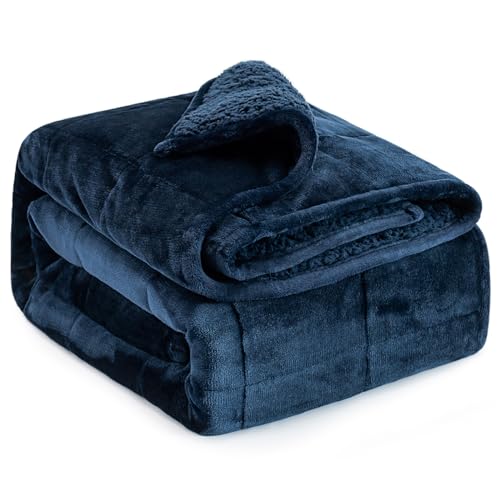 Lofus Sherpa-Fleece gewichtete Decke, 9 kg, schwere Decke mit weichem Plüsch-Flanell, wendbar, volle Größe, super weich, extra warm, gemütlich, flauschige Decke, 152.4 x 203.2 cm, Couch, Marineblau von Lofus