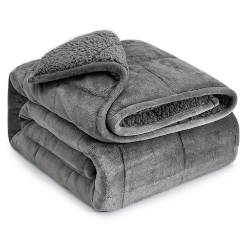 Lofus Sherpa-Fleece gewichtete Decke 6,8 kg schwere mit weichem Plüsch Flanell wendbar volle Größe super weich extra warm gemütlich flauschige 122 x 182,9 cm für Erwachsene Bett Couch, grau von Lofus
