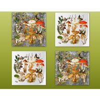 Pilze/Natur-Collage-Untersetzer-Set Vier Keramikfliesen Oder Neopren von LoganStProductions