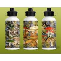 Pilze/Natur Collage Wasserflasche 20 Unze | 600Ml Aluminium Mit Zwei Deckel Flip Top Und Karabiner von LoganStProductions