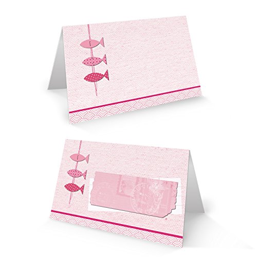 Logbuch-Verlag 25 Tischkarten Fische rosa pink Namensschilder Kommunion Taufe Sitzkarten weiß Konfirmation von Logbuch-Verlag
