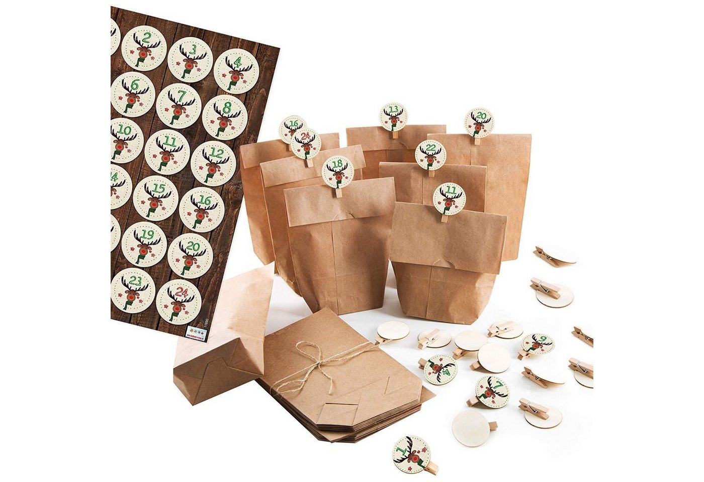 Kalender zum Selbstbasteln Advent Kalender zum Befüllen - Papiertüten mit Zahlenklammern von Logbuch-Verlag