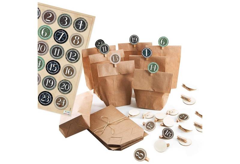 Kalender zum Selbstbasteln Advent Kalender zum Befüllen - Papiertüten mit Zahlenklammern von Logbuch-Verlag
