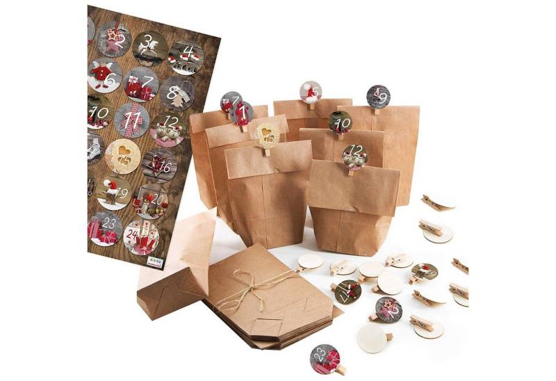 Kalender zum Selbstbasteln Advent Kalender zum Befüllen - Papiertüten mit Zahlenklammern von Logbuch-Verlag