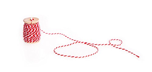 Logbuch-Verlag 1 kleine Rolle rot weiß Baumwoll-Band Garn Kordel Paket-Schnur 15 Meter Holzspule 2 mm zum Basteln von Logbuch-Verlag
