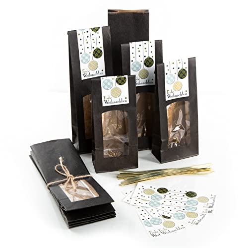 Logbuch-Verlag 10 Gebäcktüten mit Sichtfenster + Aufkleber "Frohe Weihnachten" - Plätzchentüte Kekstüte zum Befüllen 26,5 x 8,5 x 5 cm von Logbuch-Verlag