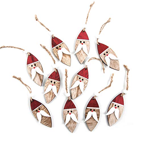 Logbuch-Verlag 10 Weihnachtsanhänger Nikolaus Weihnachtsmann aus Holz Holzanhänger 8 cm rot weiß Natur Christbaumschmuck Baumbehang Vintage von Logbuch-Verlag