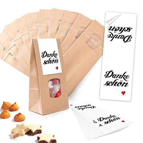 Logbuch-Verlag 10 kleine DANKESCHÖN Dankesgeschenk Papierbeutel zum Befüllen MIT AUFKLEBER Banderole schwarz weiß Gebäckbeutel Weihnachten 10 x 6,5 x 27,5 cm von Logbuch-Verlag