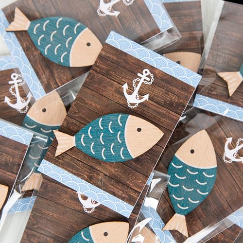 Logbuch-Verlag 10 kleine Geschenke für Gäste Tischdeko give-away blau Kommunion Konfirmation Fische Holz 8,5 x 5,5 cm von Logbuch-Verlag