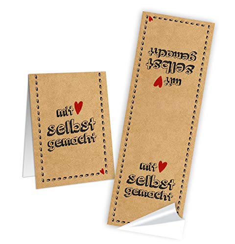 Logbuch-Verlag 100 Aufkleber MIT LIEBE SELBSTGEMACHT in Kraftpapier-Optik braun rot - Geschenkaufkleber für DIY Geschenke von Logbuch-Verlag