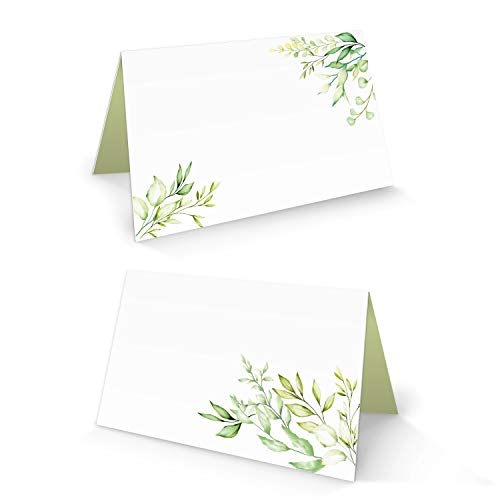 Logbuch-Verlag 100 Tischkarten weiß grün - Zweige Eukalyptus Blätter - Tisch Karten Kärtchen Namensschild Tischordnung Hochzeit Geburtstag von Logbuch-Verlag