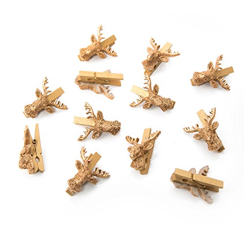 Logbuch-Verlag 12 Goldfarbene Hirsch Klammern Mini Holzklammer Dekoklammern Weihnachten Herbst Deko Tischdeko Clips von Logbuch-Verlag