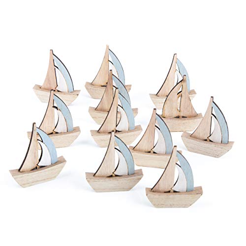 Logbuch-Verlag 12 kleine Segelschiffe aus Holz 8 cm blau Natur Meer Sommer Deko Mini Boot Schiff Symbol-Geschenk Kommunion Konfirmation von Logbuch-Verlag