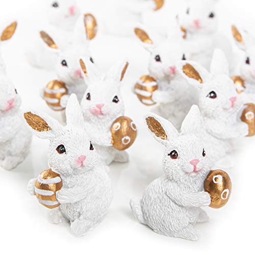 Logbuch-Verlag 12 Mini Hasen weiß Gold 4,5 cm Osterhasen Figuren Osterdeko Tischdeko zu Ostern kleines Ostergeschenk von Logbuch-Verlag