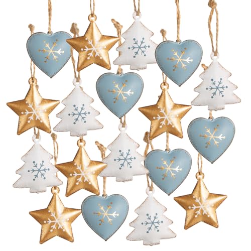 Logbuch-Verlag 18 kleine Weihnachtsanhänger blau Gold weiß Weihnachtsbaumschmuck Metall Baumschmuck Mint 4 cm von Logbuch-Verlag