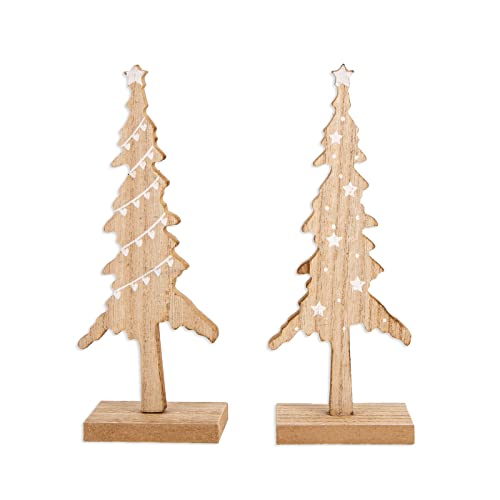 Logbuch-Verlag 2 Bäume Figuren Weihnachtsbaum Tannenbaum Miniatur aus Holz Natur braun 18 cm Weihnachten Deko zum Hinstellen von Logbuch-Verlag