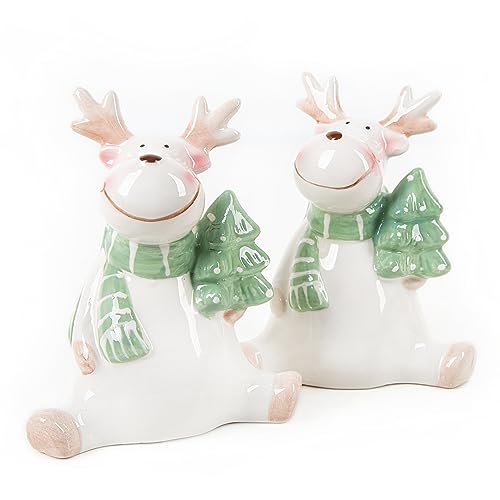 Logbuch-Verlag 2 Weihnachten Elch Figuren Rentier Deko 12,5 cm weiß grün Geschenk weihnachtlich hellgrün Baum von Logbuch-Verlag