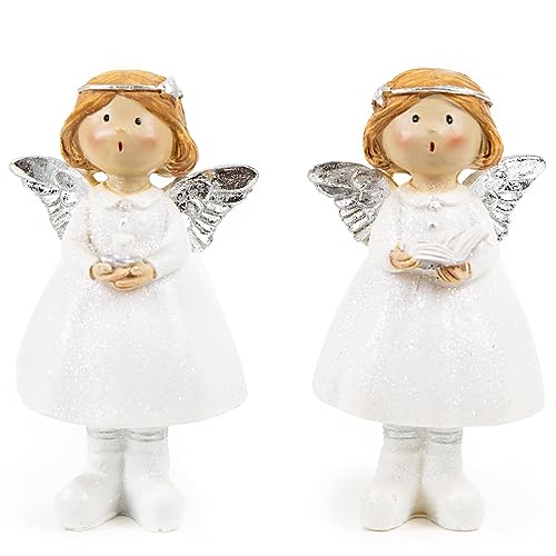 Logbuch-Verlag 2 Engel Figuren Schutzengel Geschenk weiß Silber 11,5 cm Deko Tischdeko Kommunion Konfirmation von Logbuch-Verlag