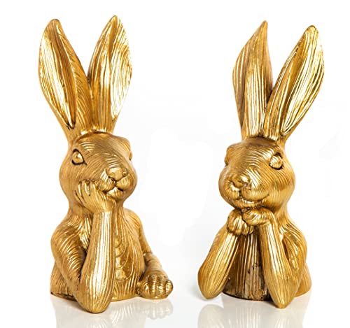 Logbuch-Verlag Osterhase Deko-Figuren, 2er Set: Goldene Osterhasen-Figuren, Moderne Osterdeko, Edle Deko-Hasen für Tisch, Kommode & Eingangsbereich, Indoor, als Geschenk, 17 cm von Logbuch-Verlag