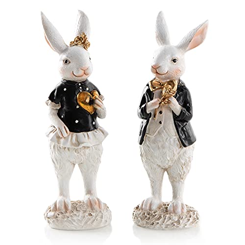 Logbuch-Verlag 2 Hasen Figuren schwarz weiß Gold Paar Mann Frau Osterhasen Ostern Dekoration Hochzeit 22 cm von Logbuch-Verlag