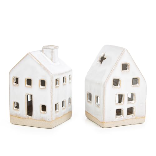 Logbuch-Verlag 2 Haus Windlichter Teelichthalter aus Keramik Lichthaus Dekofigur beige Creme weiß Deko Häuschen 10,5 cm Frühling Sommer Logbuch-Verlag 2 Haus Windlichter Teelichthalter aus Keramik Lichthaus Dekofigur beige Creme weiß Deko Häuschen 10,5 cm Frühling Sommer von Logbuch-Verlag