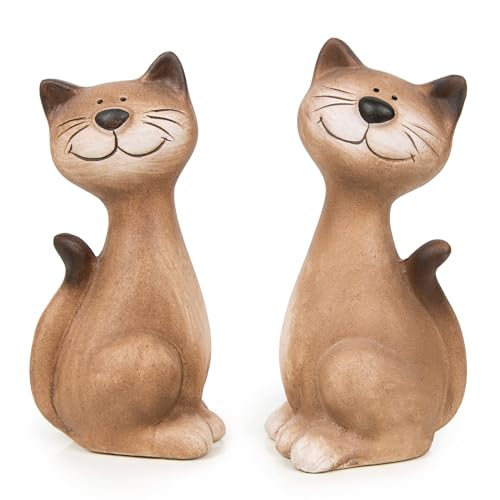 Logbuch-Verlag 2 Katzen Deko Figuren Keramik Katzenfiguren beige braun 16 cm Geschenkset für Katzenbesitzer von Logbuch-Verlag