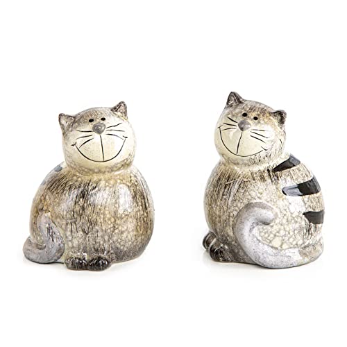 Logbuch-Verlag 2 Katzen Figuren aus Keramik braun grau Katzenfigur Dekofigur zum Hinstellen Geschenkidee für Katzenbesitzer 10 cm von Logbuch-Verlag