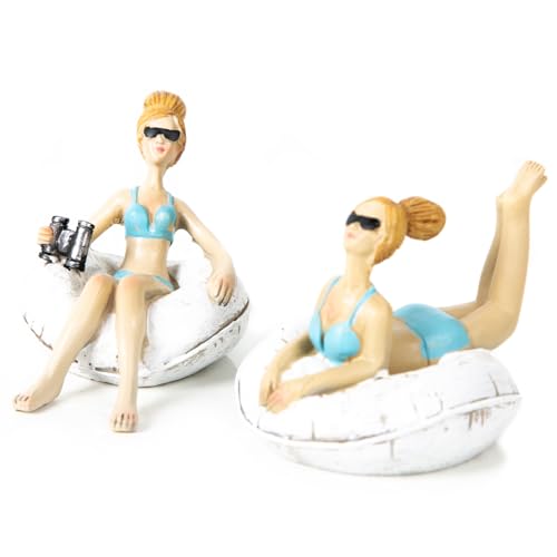 Logbuch-Verlag 2 Maritime Dekofiguren Frauen im Schwimmreifen Badenixe Urlaub Sommer Badezimmer Dekoration zum Hinstellen 10 cm von Logbuch-Verlag