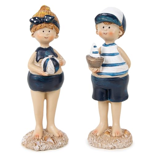 Logbuch-Verlag 2 Matrosen Kinder Paar am Strand Deko Figuren Sommer Urlaub Badezimmer Dekoration zum Hinstellen 12 cm von Logbuch-Verlag