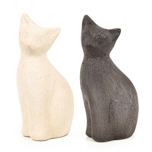 Logbuch-Verlag 2 Moderne Katzen Figuren Deko Katzenfigur schwarz beige sandgestrahlt Keramik Katzendeko für Katzenbesitzer 22 cm von Logbuch-Verlag