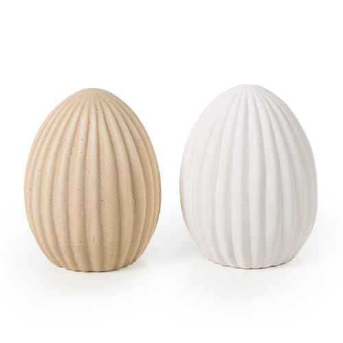 Logbuch-Verlag 2 Osterei Figuren beige weiß sandgestrahlt Keramik Osterschmuck Scandi Hygge Moderne Osterdeko 9 cm von Logbuch-Verlag