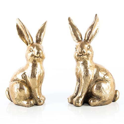 Logbuch-Verlag 2 Osterhasen Figuren Gold glänzend edle Dekofiguren Ostern Hasen 24 cm als Geschenk von Logbuch-Verlag