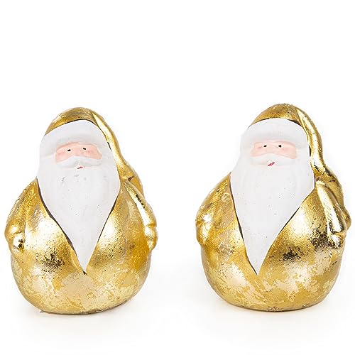 Logbuch-Verlag 2 goldene Weihnachtsmann Figuren Santa Claus Nikolaus Gold weiß aus Keramik Weihnachten Geschenk Dekoration 9 cm von Logbuch-Verlag