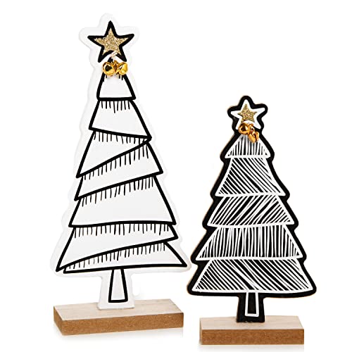Logbuch-Verlag 2 Weihnachtsbäume aus Holz Weihnachten Deko Bäume schwarz-weiß Gold 19,5 und 25,5 cm von Logbuch-Verlag