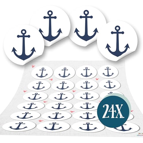 Aufkleber Anker, 24er Set: Maritime Sticker, Deko Sommer, Meer & Strand, Aufkleber Maritim, Dekoration für Karten, Geschenke & Party, Dekosticker Klein, Maritimdeko, Schiffsanker, Weiß/Blau, Ø 4 cm Aufkleber Anker, 24er Set: Maritime Sticker, Deko Sommer, Meer & Strand, Aufkleber Maritim, Dekoration für Karten, Geschenke & Party, Dekosticker Klein, Maritimdeko, Schiffsanker, Weiß/Blau, Ø 4 cm von Logbuch-Verlag