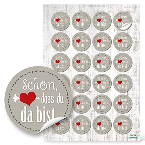Logbuch-Verlag 24 Schön dass du da bist Aufkleber 4cm rund grau rot weiß mit Herz rund 4 cm Logbuch-Verlag 24 Schön dass du da bist Aufkleber 4cm rund grau rot weiß mit Herz rund 4 cm von Logbuch-Verlag