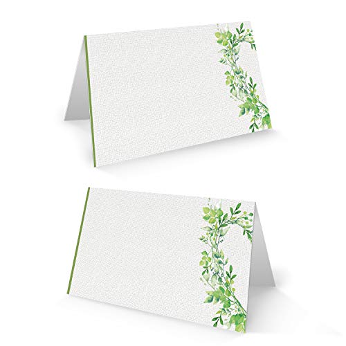 Logbuch-Verlag 25 Tischkarten Hochzeit grün weiß Herz Blätter - Namensschild Tisch Karten zum Beschriften - Tischdeko Geburtstag Hochzeitsdeko von Logbuch-Verlag