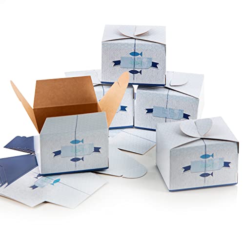 Logbuch-Verlag 25 kleine Geschenkschachteln für Gastgeschenke mini Geschenkbox Fische blau weiß für Kommunion Taufe 8 x 6,5 x 5,5 cm von Logbuch-Verlag