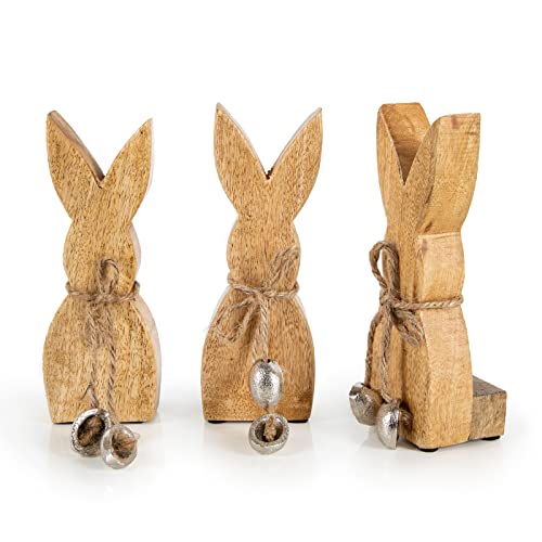 Logbuch-Verlag 3 Hasen Holzhasen braun Osterhasen Holz zum Hinstellen Geschenk Holzdeko Ostern Set 15 cm von Logbuch-Verlag