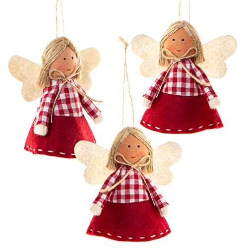 Logbuch-Verlag 3 Engel Weihnachtsanhänger Baumschmuck rot weiß kariert Stoffengel 8 cm kleines Geschenk von Logbuch-Verlag