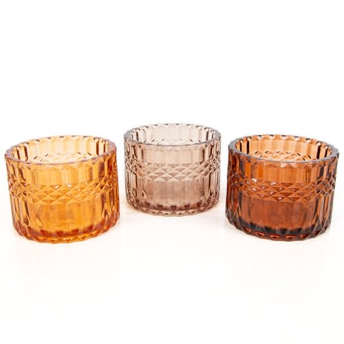 Logbuch-Verlag 3 Teelichthalter Glas Boho Tischdeko Teelichtgläser Kerzenhalter orange braun Hochzeitsdeko 9 cm Geschenk von Logbuch-Verlag