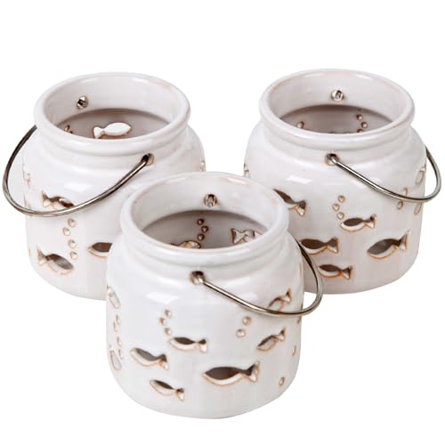 Logbuch-Verlag 3 Windlichter beige Creme mit Fischen kleine Teelichthalter Tischdekoration Taufe Kommunion 8 cm Logbuch-Verlag 3 Windlichter beige Creme mit Fischen kleine Teelichthalter Tischdekoration Taufe Kommunion 8 cm von Logbuch-Verlag