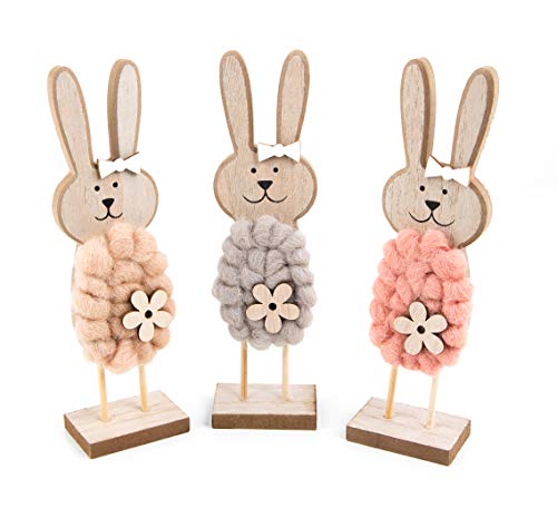 Logbuch-Verlag 3 Osterhasen Figuren 22 cm Holzhasen Osterdekoration rosa beige von Logbuch-Verlag