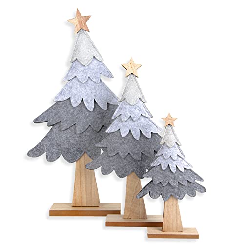 Lobbuch-Verlag 3 Weihnachtsbäume aus Holz & Filz Weihnachten Geschenk Weihnachtsdekoration Bäume zum Hinstellen grau 26-54 cm von Logbuch-Verlag
