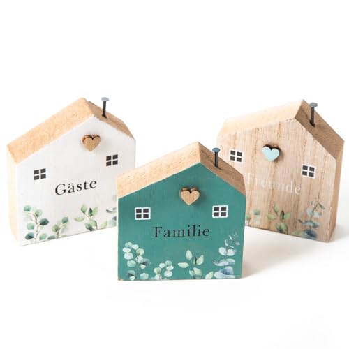 Logbuch-Verlag 3 kleine Holz Häuser Familie Glück Freude Deko Häuschen zum Hinstellen Eukalyptus Ostern Geschenk Set 8 cm grün weiß Logbuch-Verlag 3 kleine Holz Häuser Familie Glück Freude Deko Häuschen zum Hinstellen Eukalyptus Ostern Geschenk Set 8 cm grün weiß von Logbuch-Verlag