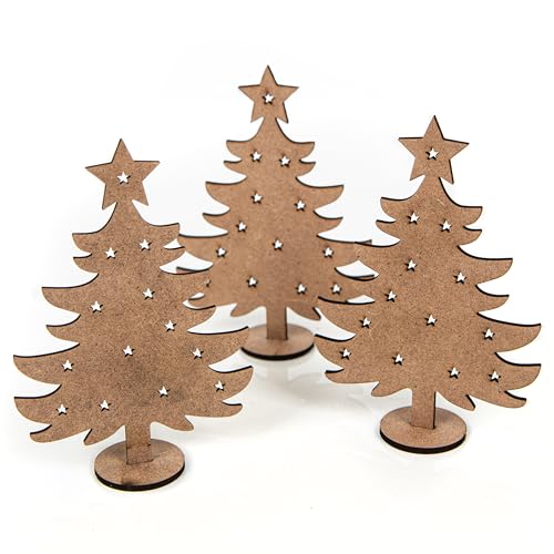Logbuch-Verlag 3 kleine Weihnachtsbäume aus Holz - Baum Miniatur flach zum Stecken - Kundengeschenk Mitarbeitergeschenk Weihnachten von Logbuch-Verlag