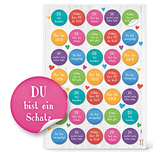 Logbuch-Verlag 35 kleine Sprüche Sticker Liebe Freundschaft Aufklever Verzierung für Geschenke Geburtstag 3,2 cm rund von Logbuch-Verlag
